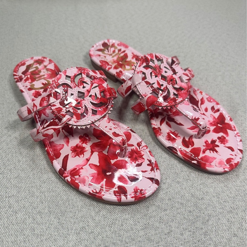 Circus by Sam Edelman Canyon Sandal Womens 8.5 Pink Red Floral Patent Thong Chic
